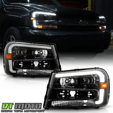 2002-2009 Chevy Trailblazer Black LED Tube Projector Headlights Pair Left+Right picture