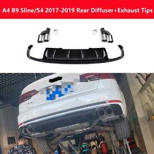 Fit Audi A4 B9 Sline S4 2017-2019 Gloss Black Rear Diffuser Lip Exhaust Tips picture