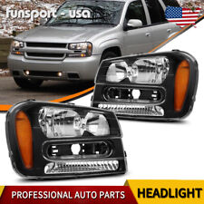 Headlights Assembly For 02-09 Chevrolet Trailblazer Black Housing Amber Headlamp picture