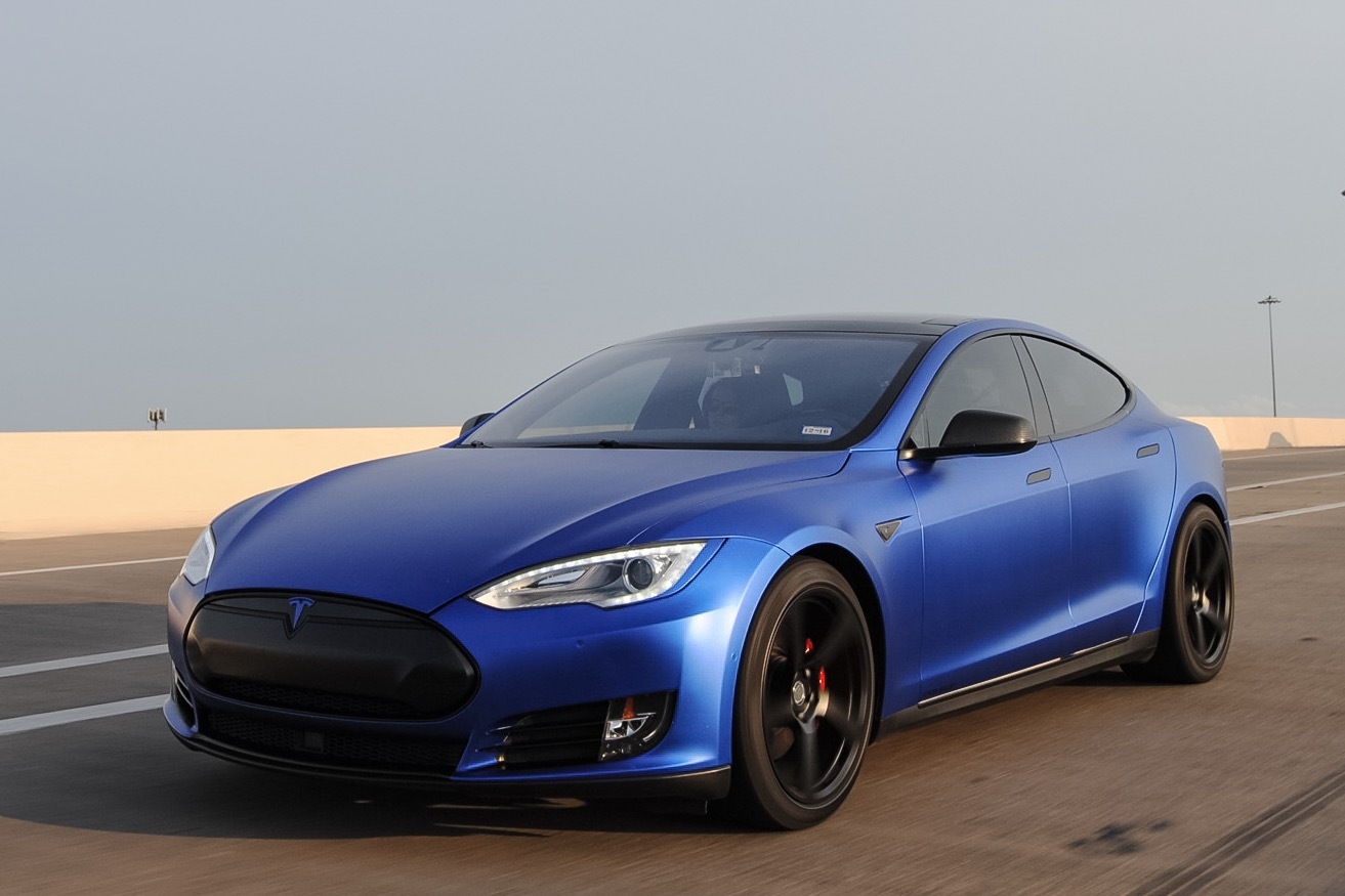Blue Satin Chrome Wrap 2014 Tesla Model S P85DL