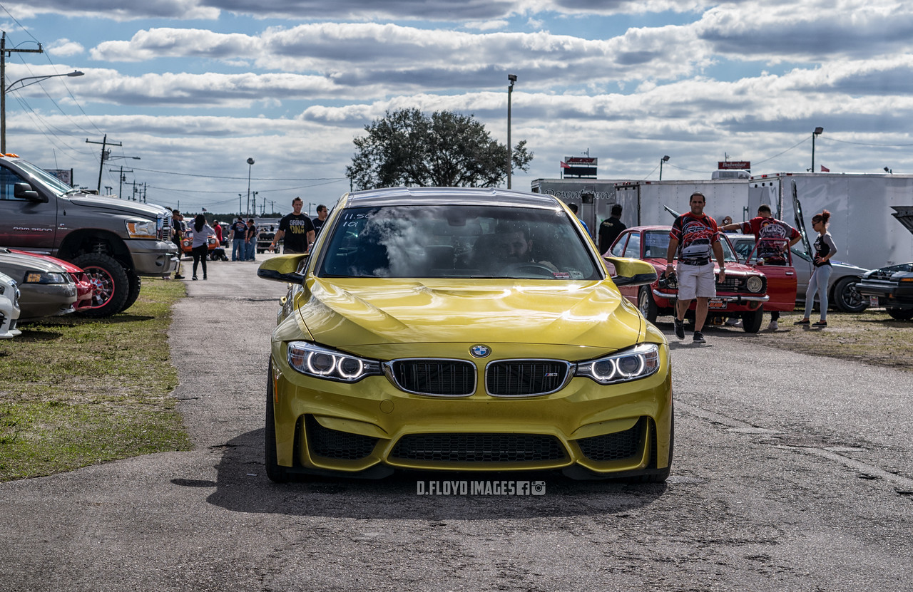 Austin yellow 2016 BMW M3 F80 stock turbos 