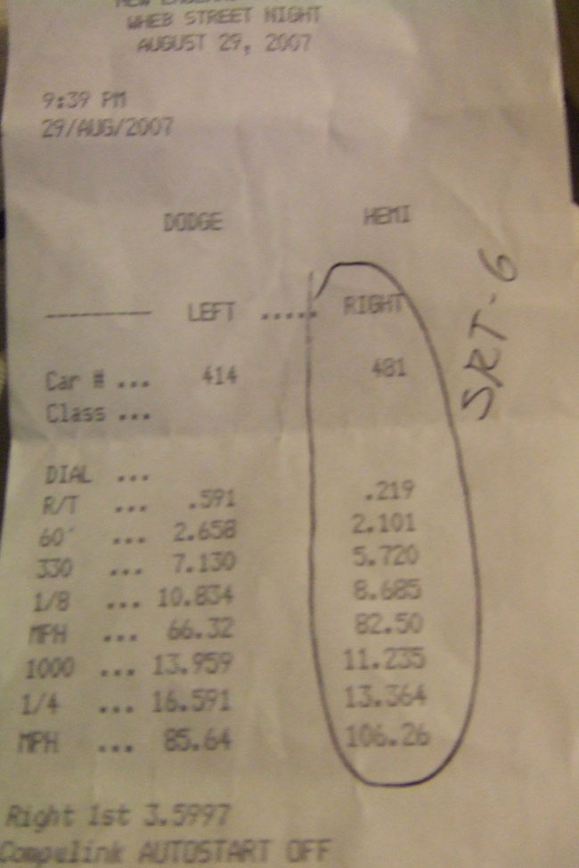 2005  Chrysler Crossfire SRT 6 Timeslip Scan