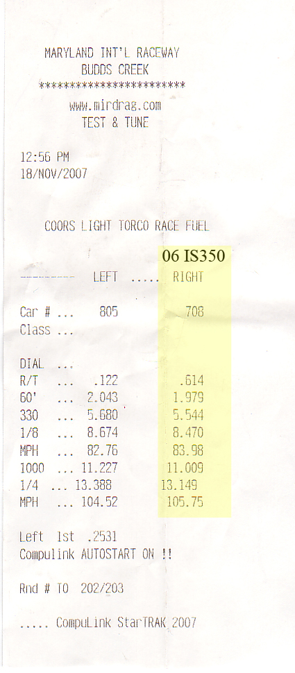 2006  Lexus IS350 Sport Package Timeslip Scan