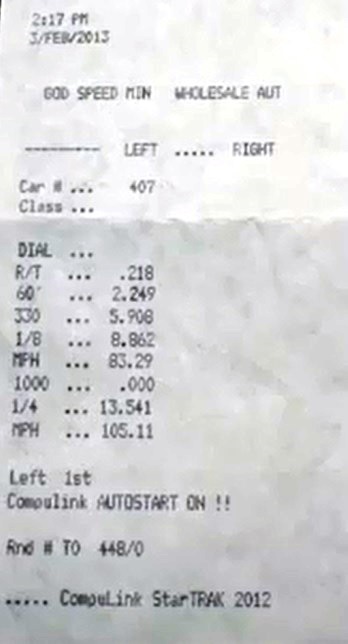 1997 White Ford Mustang Cobra Timeslip Scan