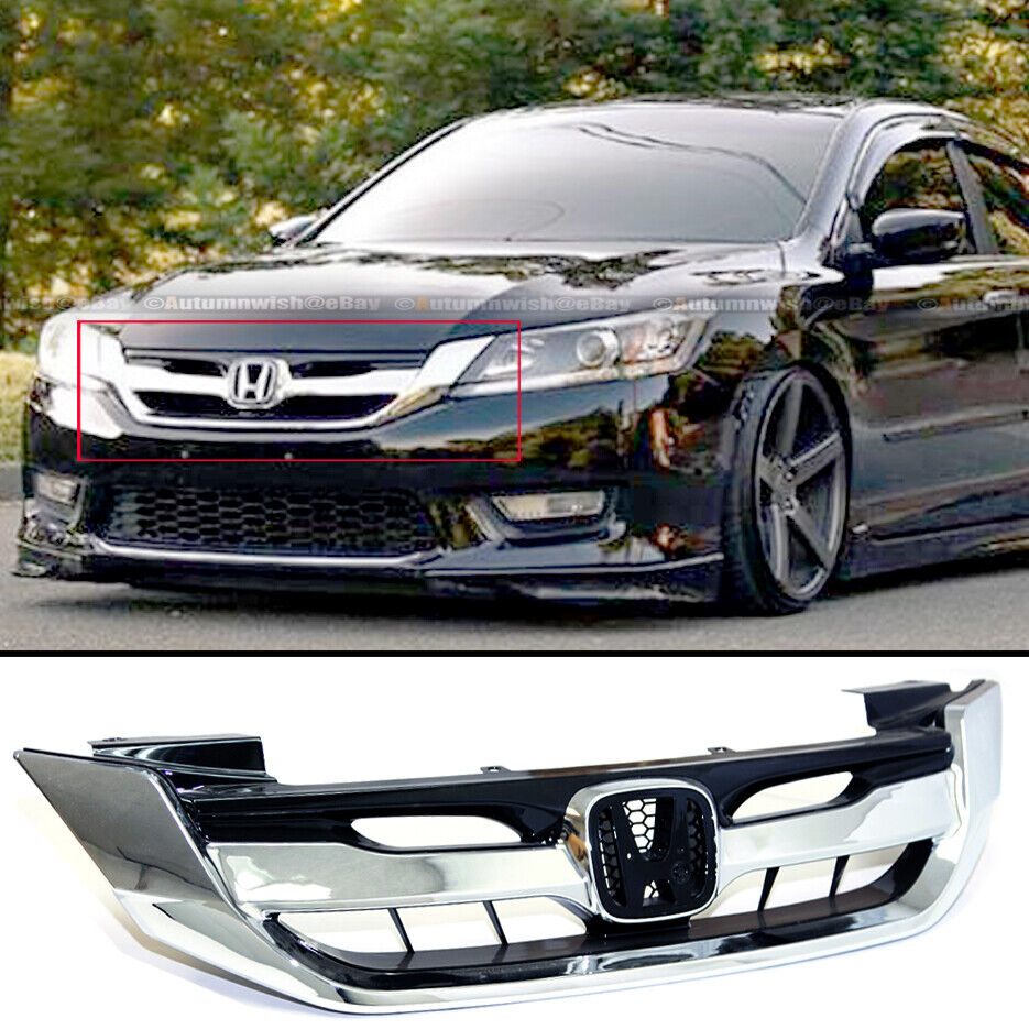 Fit 13-15 9th Gen Honda Accord 4 Door Chrome JDM Mod Style Front Hood Grille