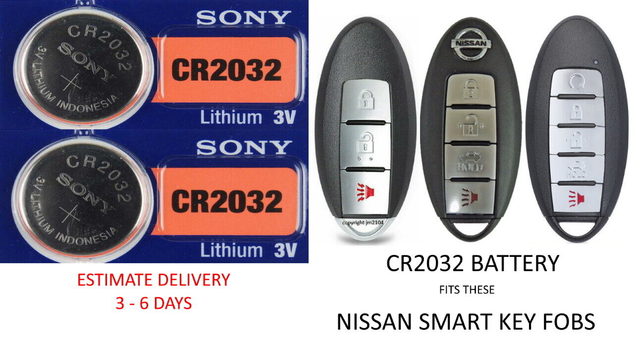 Remote Key Fob Replacement Battery for NISSAN Smart Key Sony Murata CR2032 2 Pkg