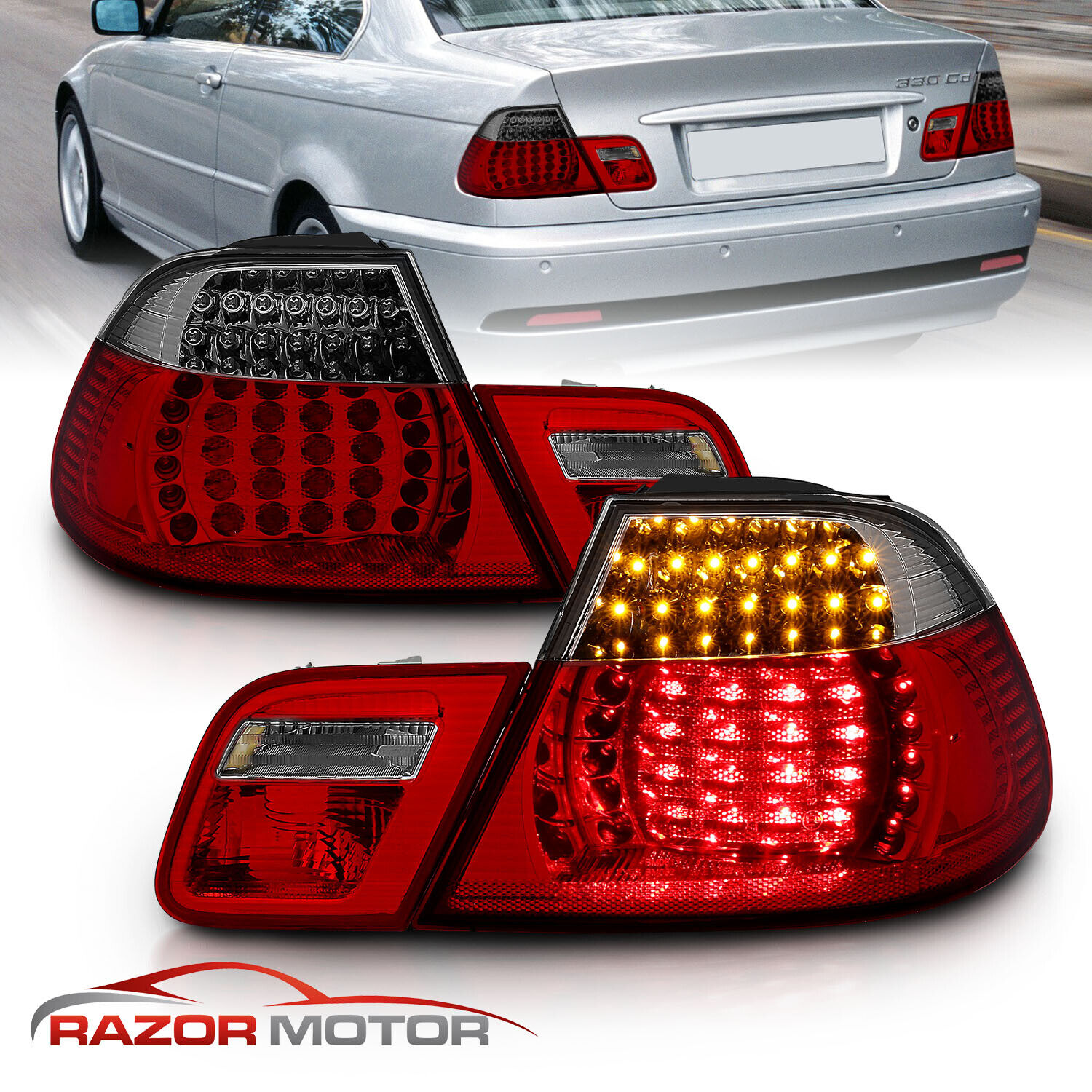 2000-2003 Red Smoke LED 2Dr Tail Light (Set) for BMW E46 325Ci/330Ci/M3 Coupe