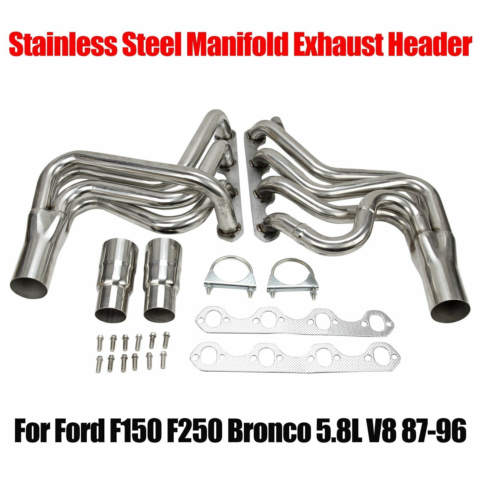 Fits Ford F150 F250 Bronco 5.8L V8 Stainless Steel Manifold Exhaust Header 87-96