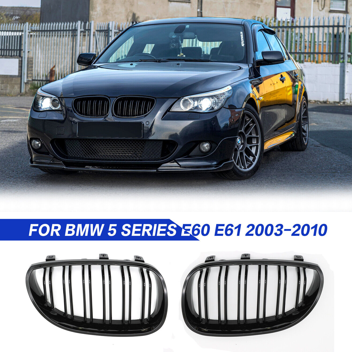 Front Kidney Grill Grille For E60 E61 BMW 5 Series 2003-2010 525i M5 Gloss Black