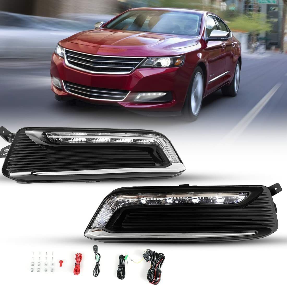 LED Fog Lights For 14-20 Chevy Impala Day Running Lamps + Wiring Harness Switch