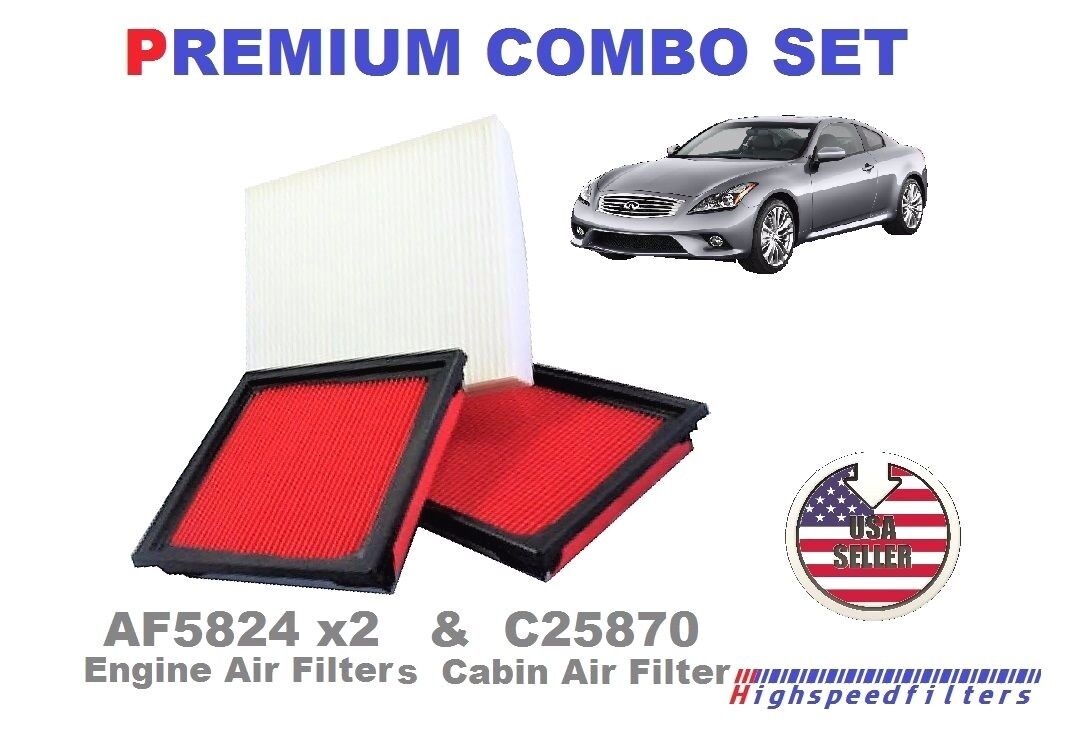 2x AIR FILTER + 1 CABIN AIR FILTER COMBO SET FOR INFINITI G37 EX37 G25