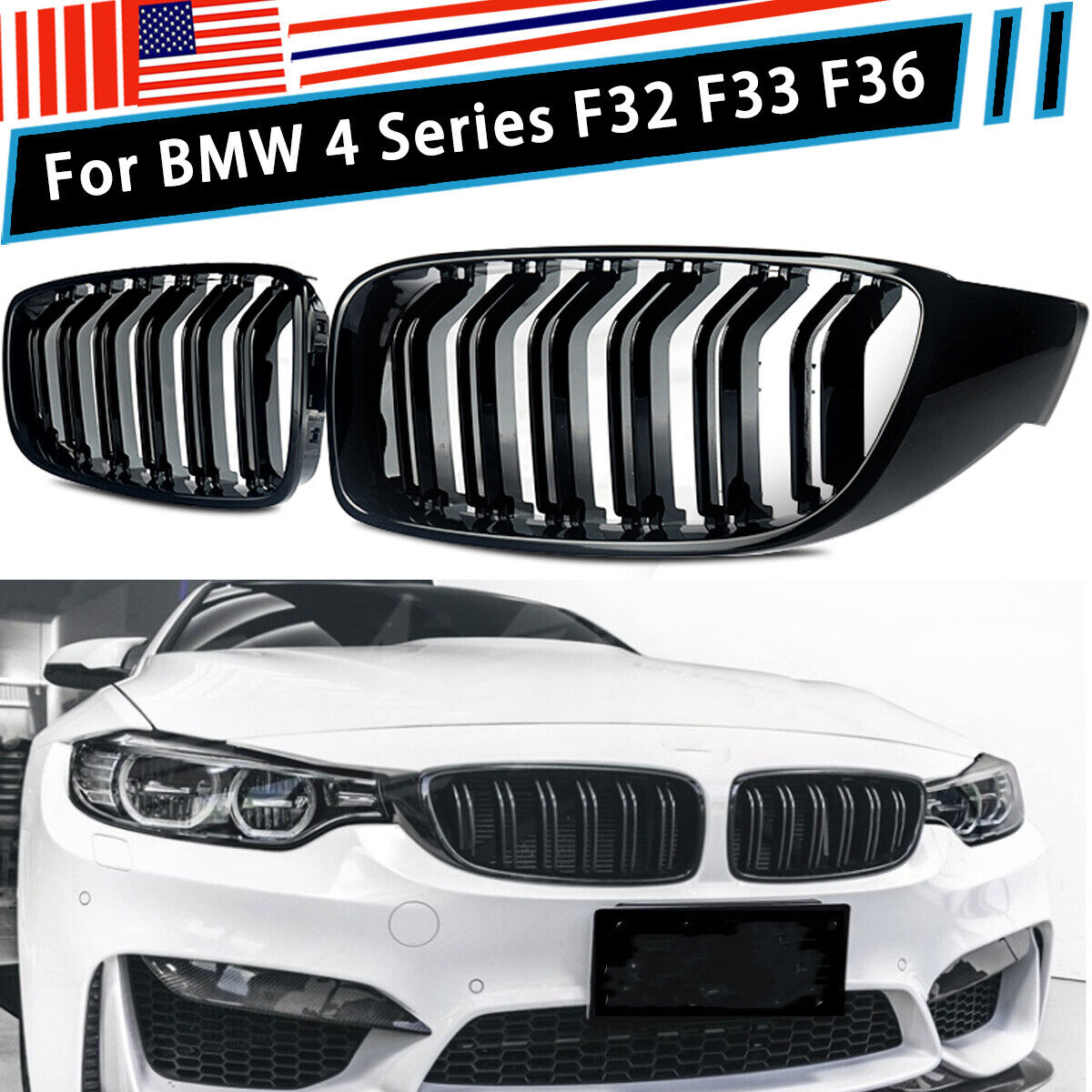 Front Kidney Grill For BMW M4 F32 F33 F36 F80 420i 428i 430i 435i Gloss Black