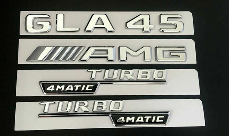 For Mercedes Benz Chrome Trunk Fender Emblems Badges X156 GLA45 AMG TURBO 4MATIC