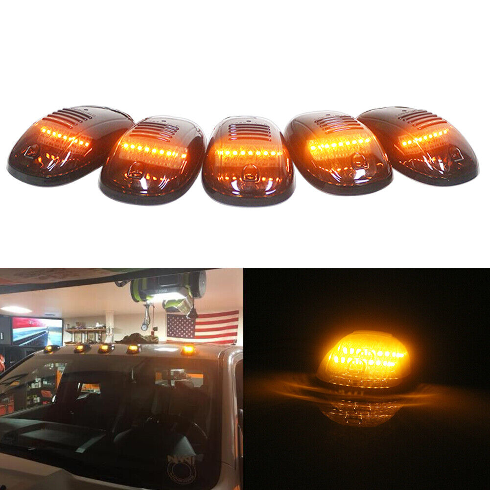 5X Amber LED Cab Roof Marker Lights Assemblies For Dodge GMC Chevy SUV Universal