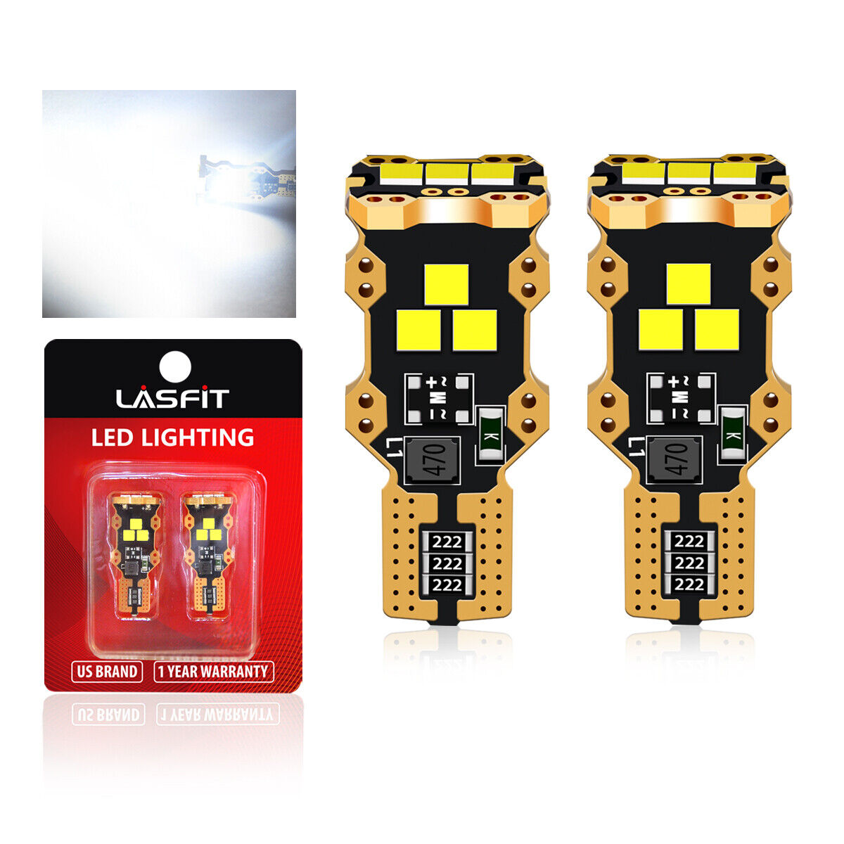 LASFIT T15 LED Reverse Backup Light Bulbs for Chevrolet Ford GMC 6000K 921 912