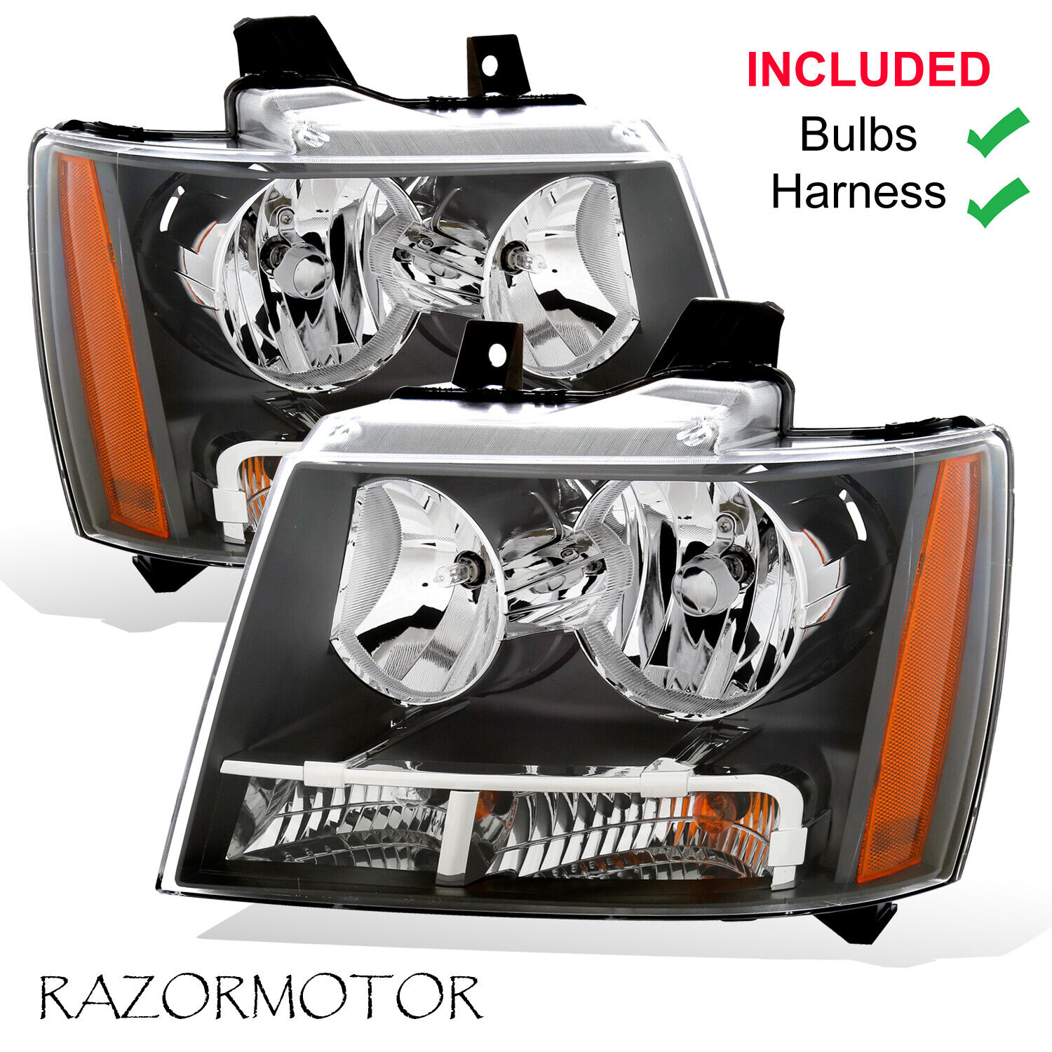 2007-2014 Replacement Headlight Pair For Chevy Suburban/Tahoe/Avalanche W/ Bulb