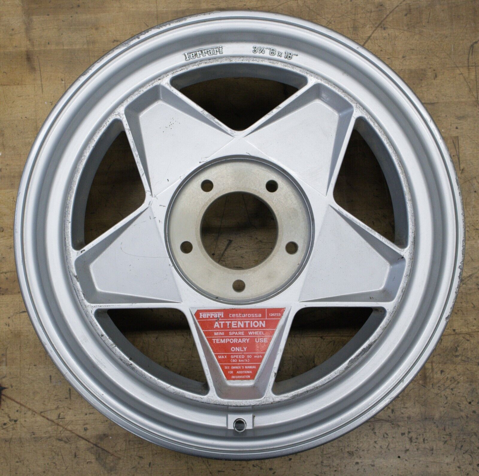 86-88 Ferrari Testarossa space saver spare wheel tire monodado centerlock 124184