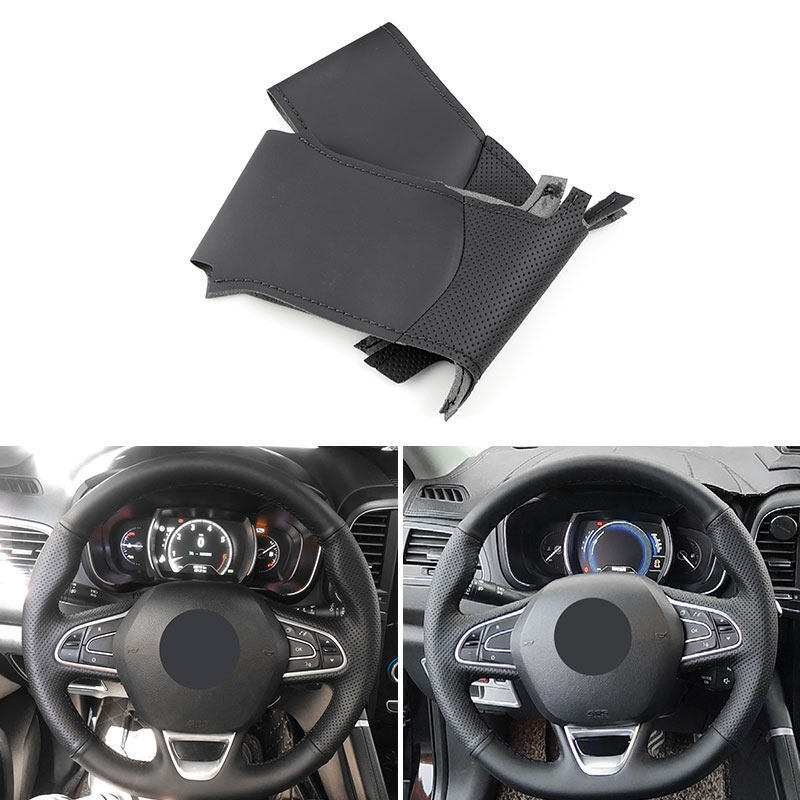 Steering Wheel Black Leather DIY Cover For Renault Megane 4 Kadjar Kadjar 16-17