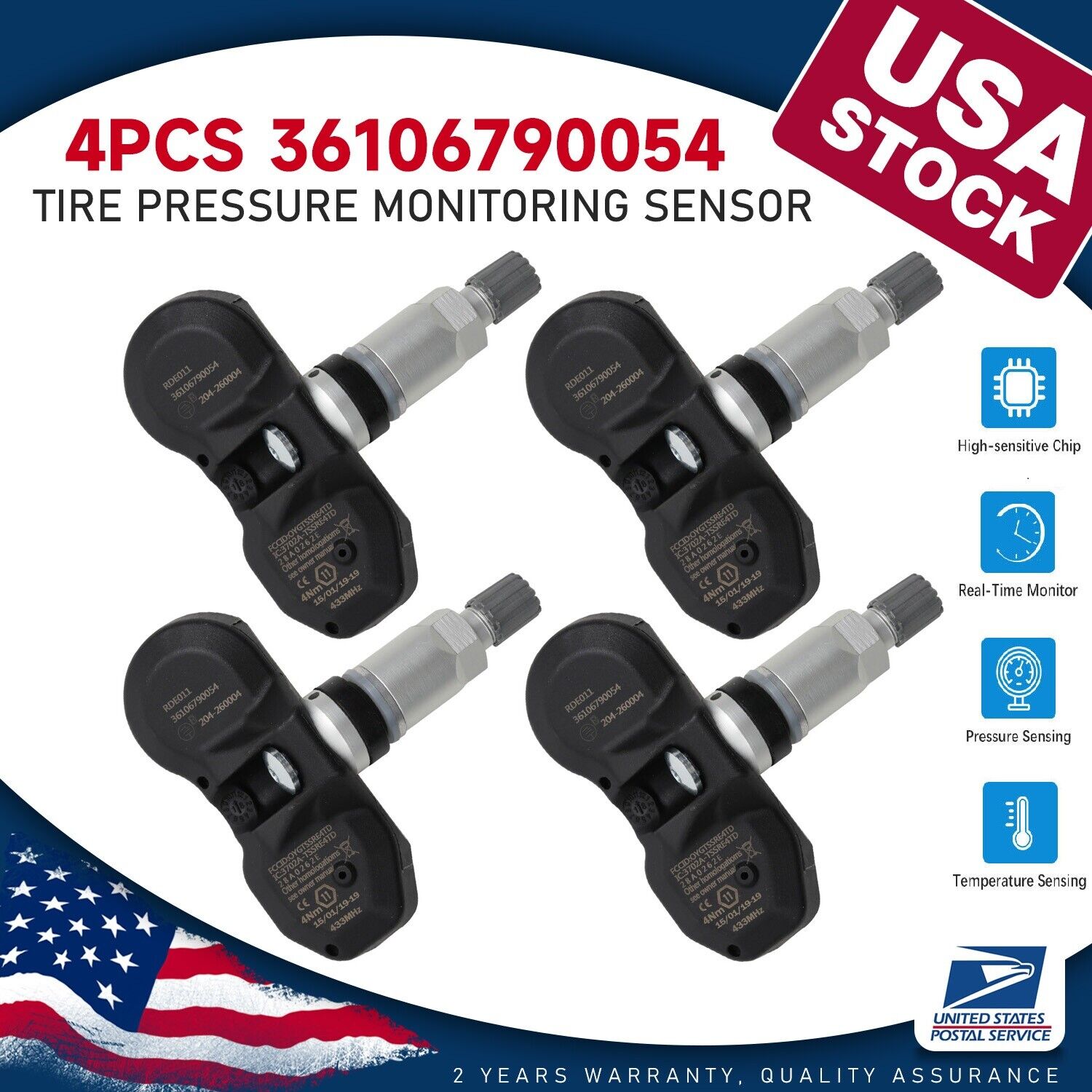 4pcs 36106790054 Tire Pressure Sensor TPMS For BMW 328i X3 X5 Z4 MINI 433MHz