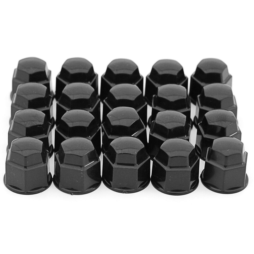 17mm Black Lug Nut Covers 20pc Set Fits Auto Car Wheel Rim Tire Bolt Center Caps