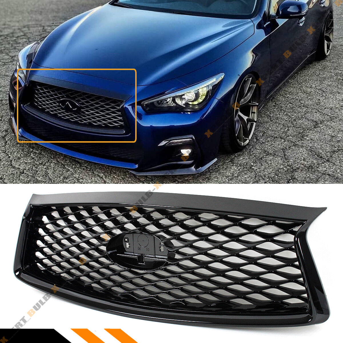 FOR 18-2024 INFINITI Q50 JDM GLOSSY BLACK FRONT BUMPER UPPER GRILLE REPLACEMENT