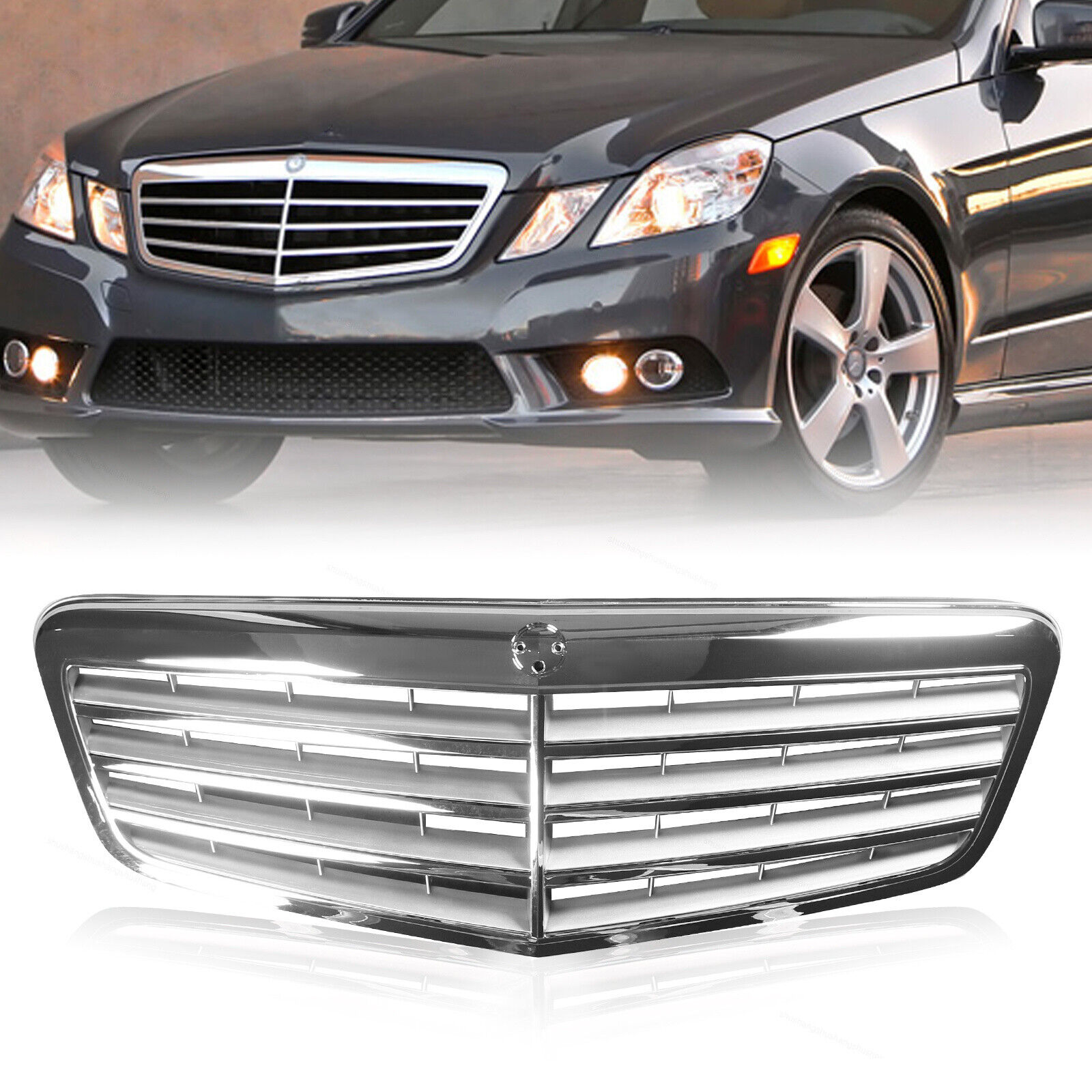 Fits 2010 2012 2013 Mercedes Benz E350 E400 Front Upper Grille Hood Grill Chrome