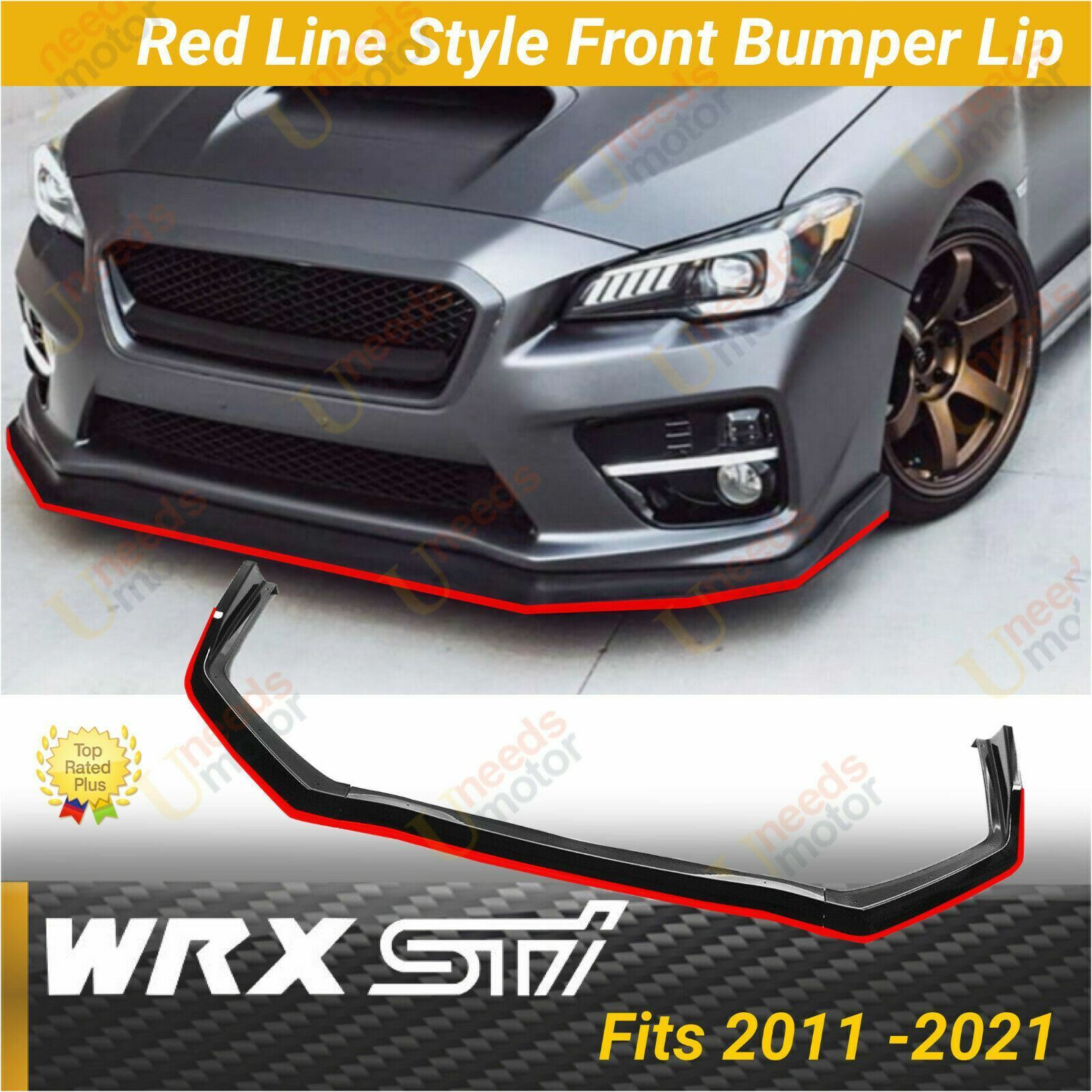 Fits Subaru WRX STI 2015-21 Red Line Style Front Bumper Lip Chin Spoiler