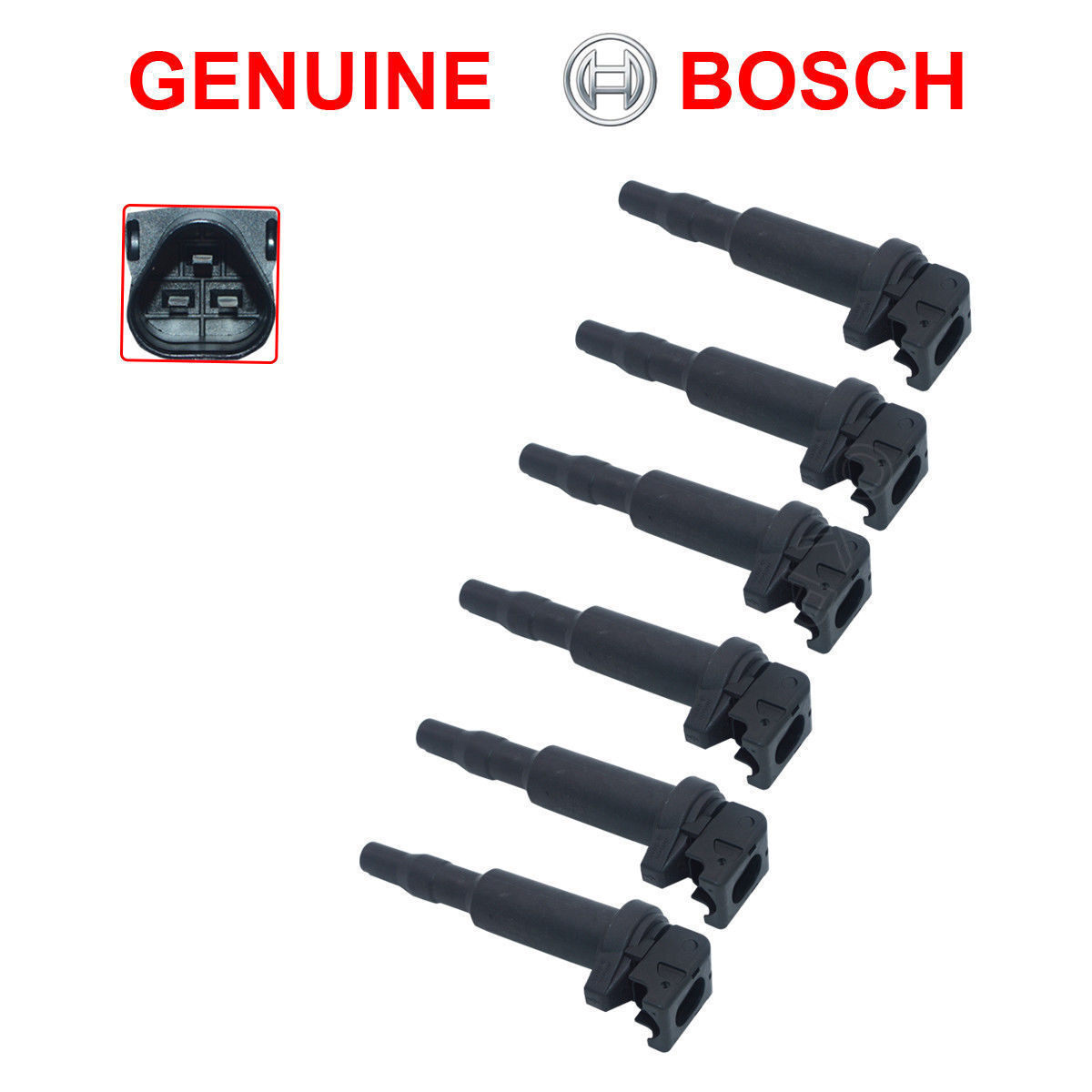 NEW BMW Ignition Coil 6 Pack Updated W/ Connector Boot Genuine Bosch 0221504470
