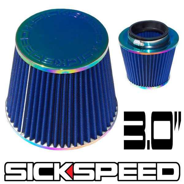BLUE / NEO CHROME 3 INCH FILTER FOR COLD/RAM ENGINE AIR INTAKE VELOCITY STACK 3