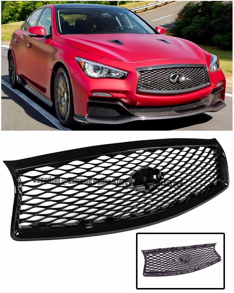 For 14-17 Infiniti Q50 JDM EAU Rouge Style Glossy Black Front Bumper Hood Grille