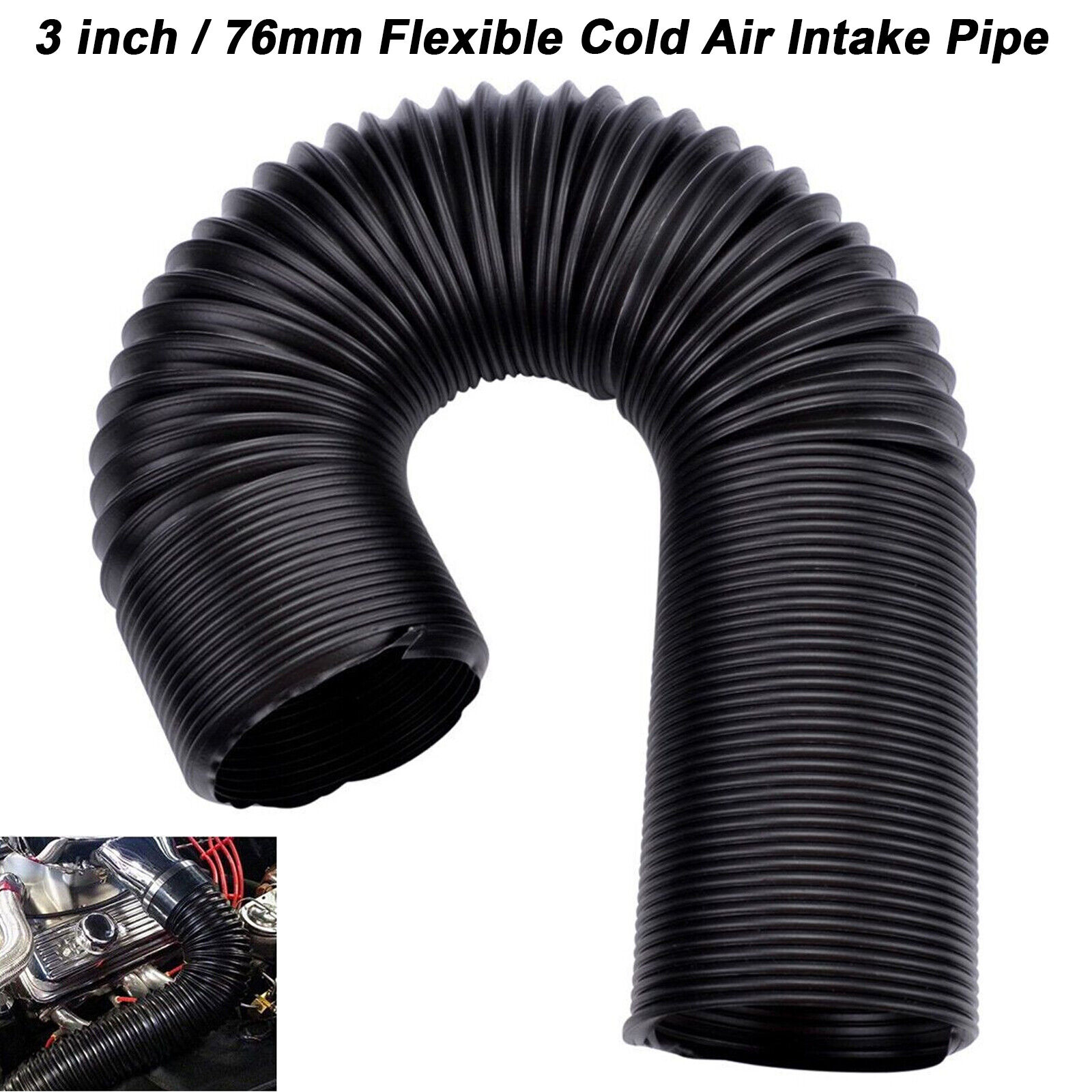 3 inch / 76mm Flexible Cold Air Intake Systems Duct Feed Hose Pipe Adjustable