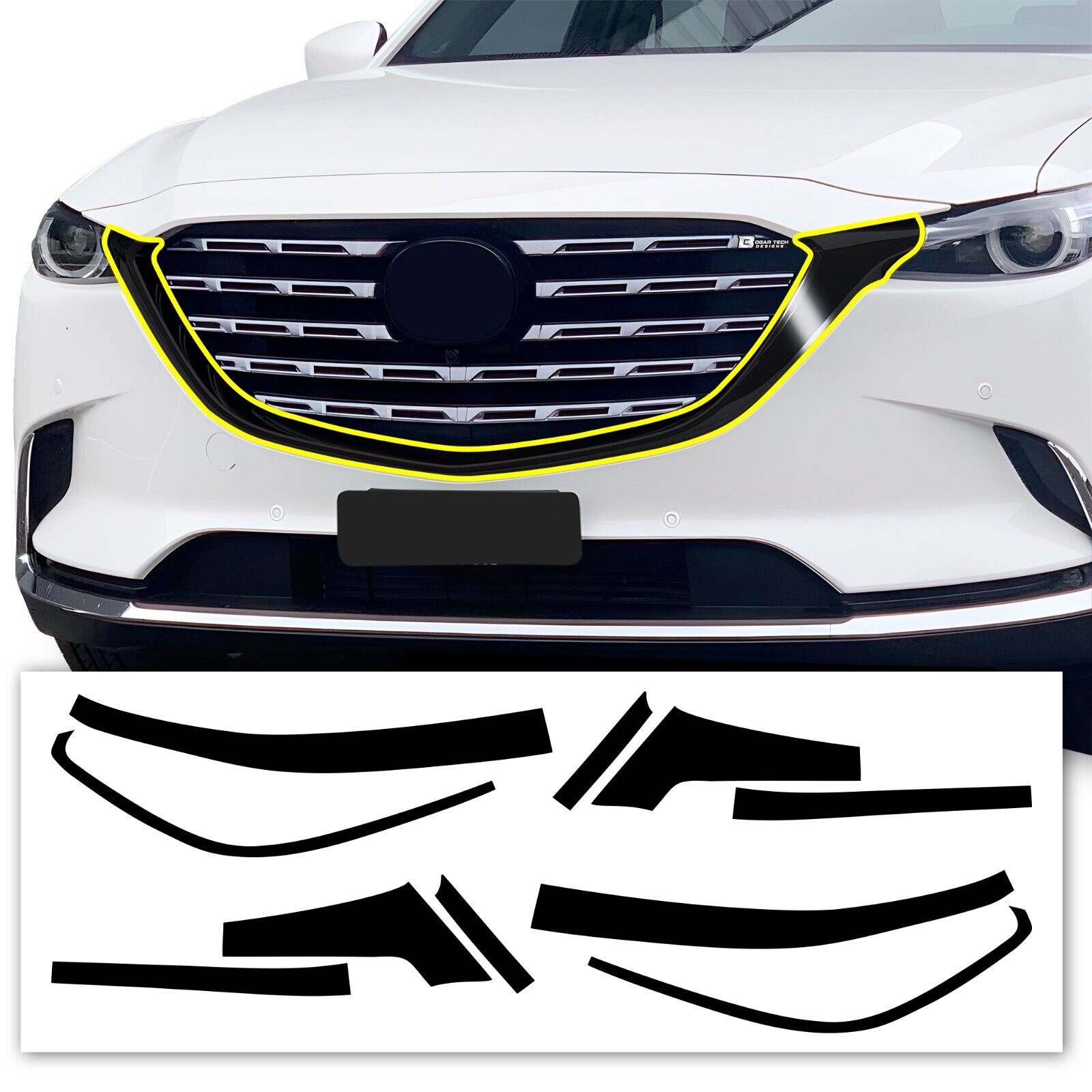 Fits Mazda CX-9 2016-2023 Front Grille Chrome Delete Cover Decal Blackout Trim