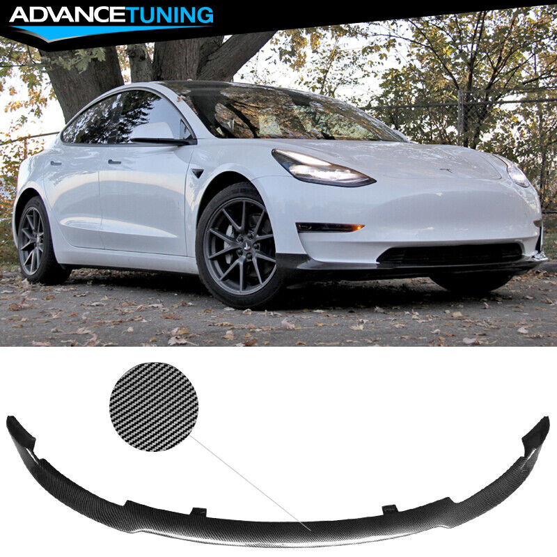 For 17-23 Tesla Model 3 Sedan 4DR Carbon Fiber Print Front Bumper Lip Spoiler PP