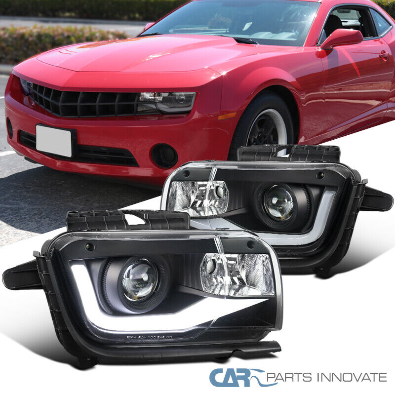 Fit 10-13 Chevy Camaro LED DRL Black Projector Headlights Head Lamps Left+Right