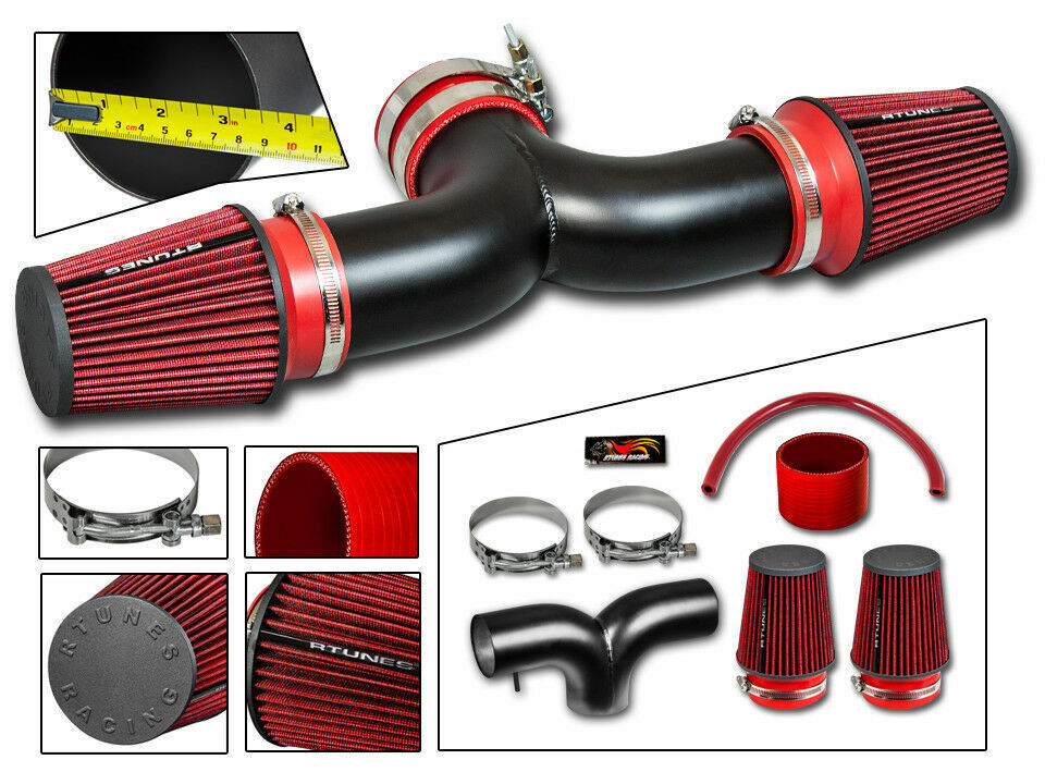 Short Ram Air Intake Kit MATT BLACK + RED for 01-04 Corvette C5 5.7 V8 Dual Twin