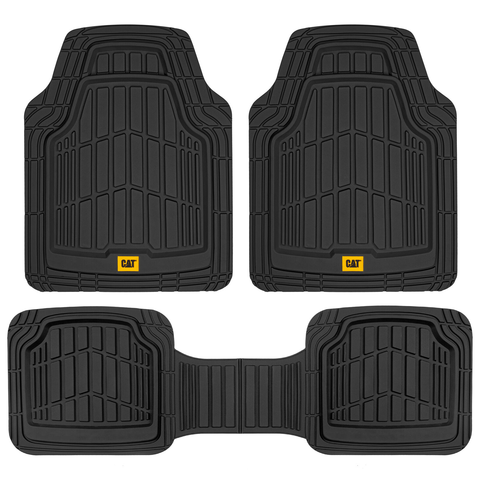 CAT® Black Car Rubber Floor Mats Front+Rear Liner 3 Pieces Heavy Duty Set Trim