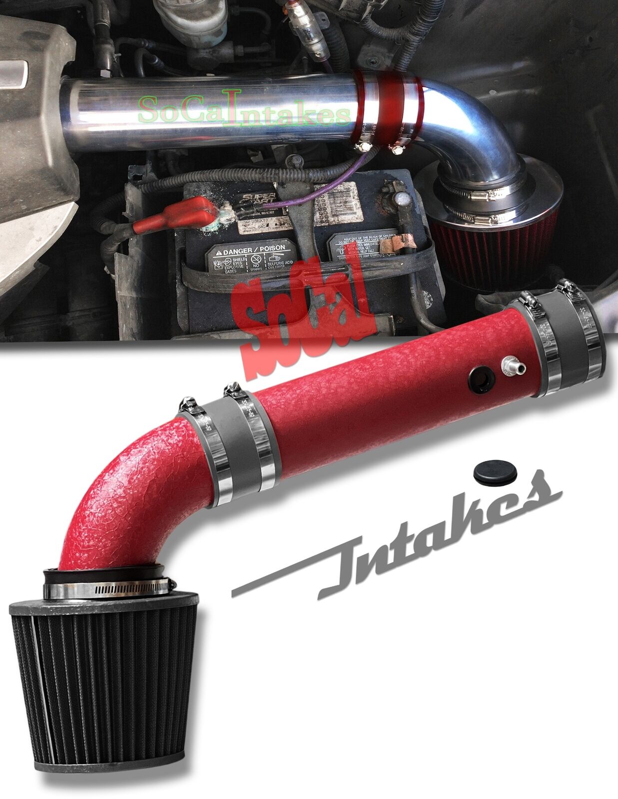 RED COATED BLACK Air Intake Kit & Filter For 2pc 2005-2006 Honda Odyssey 3.5L V6
