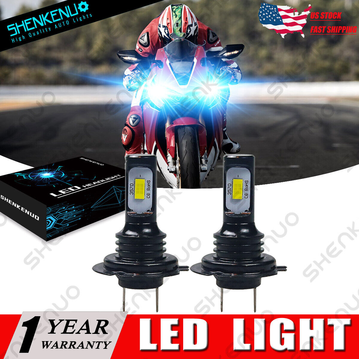For Honda CBR1000RR 2004-16 CBR600RR 2003-17 8000K H7 Motorcycle LED Headlight