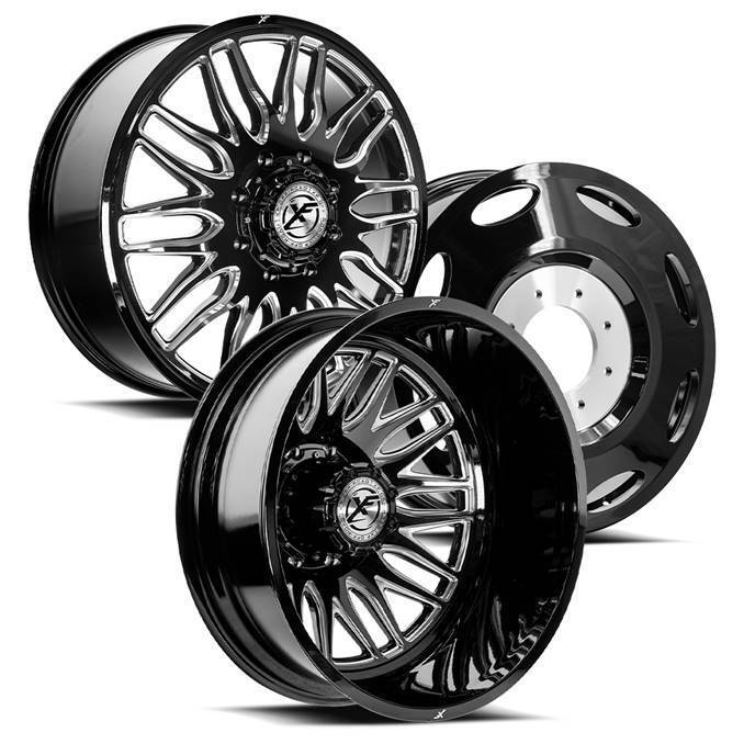 22x8.25 XF Off-Road XF-240 Black Milled FORD/DODGE DUALLY Wheels 10x225 Set of 6