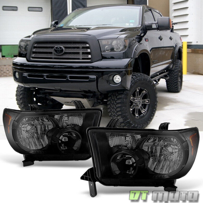 For 2007-2013 Toyota Tundra 08-17 Sequoia Blk Smoke Headlights lamps Left+Right