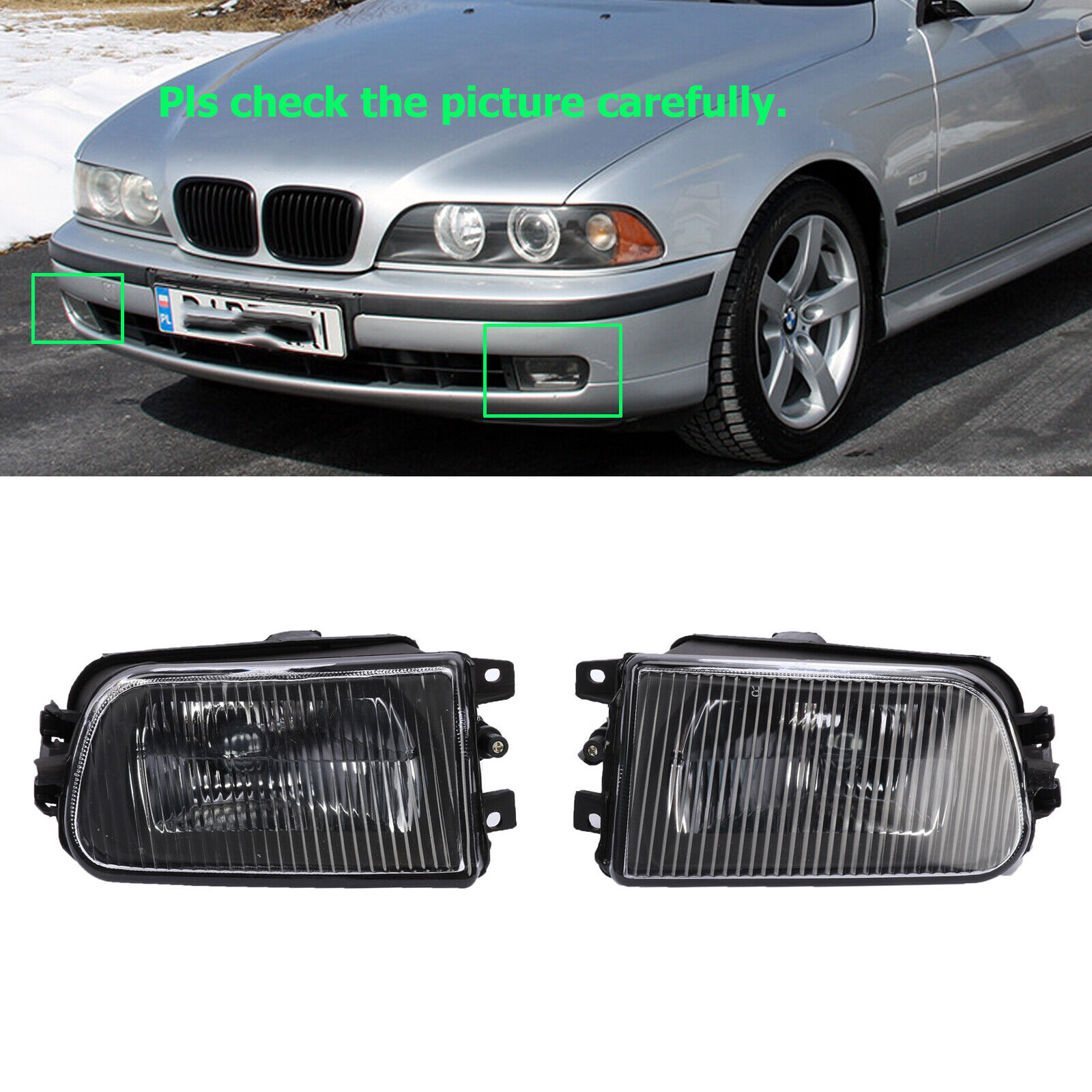 Pair Front Bumper Fog Light Driving Lamp Housing For BMW  E39 528I 540I Z3