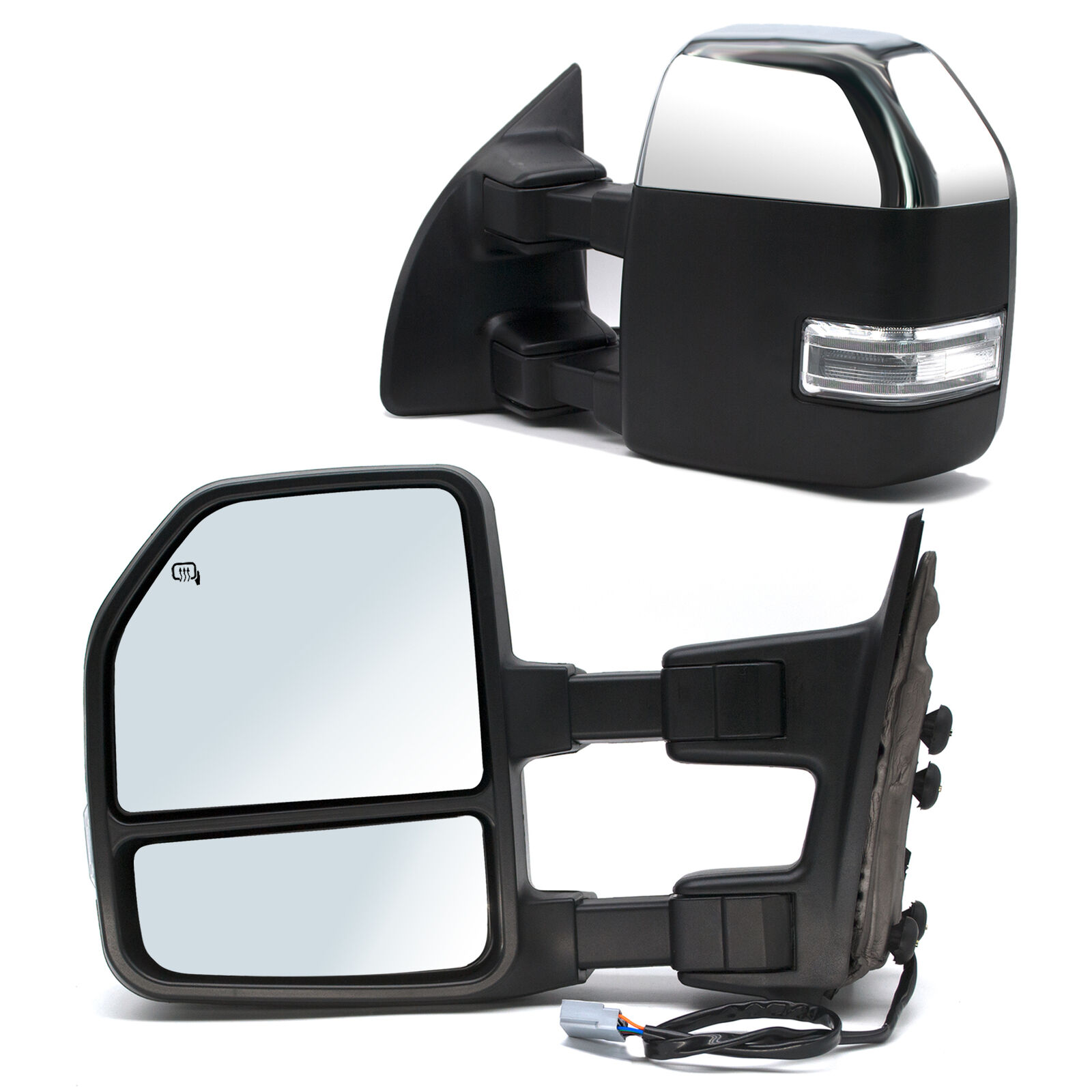 Tow Mirrors For 99-07 Ford F250 F350 F450 Super Duty Power Heated Signal Chrome