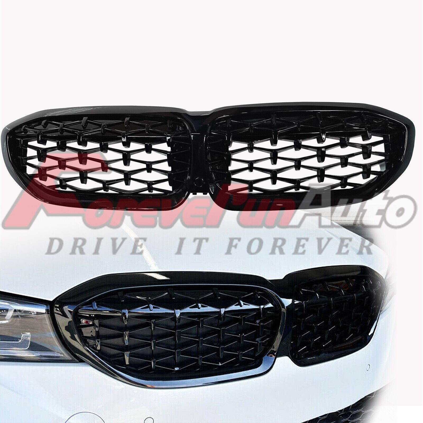Front Kidney Grill Grille for BMW G20 330i M340i 2019-2022 Gloss Black Diamond