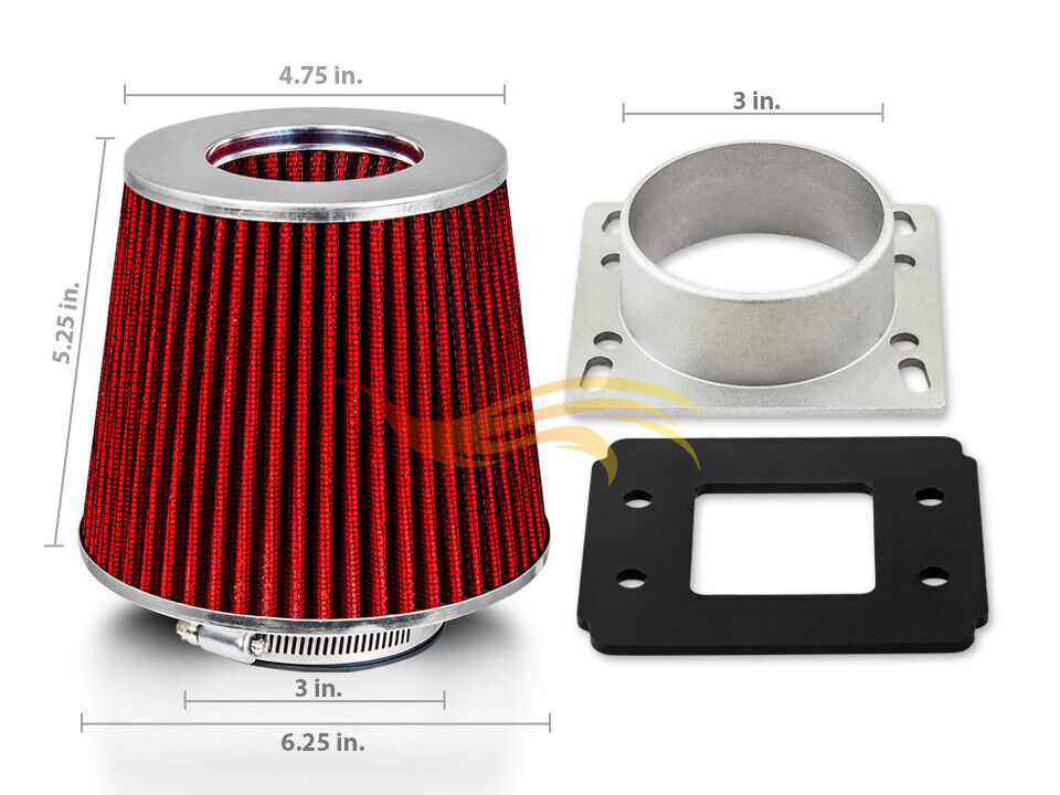 RED Cone Dry Filter + AIR INTAKE MAF Adapter Kit For Mazda 88-97 MX6 626 2.0 2.2