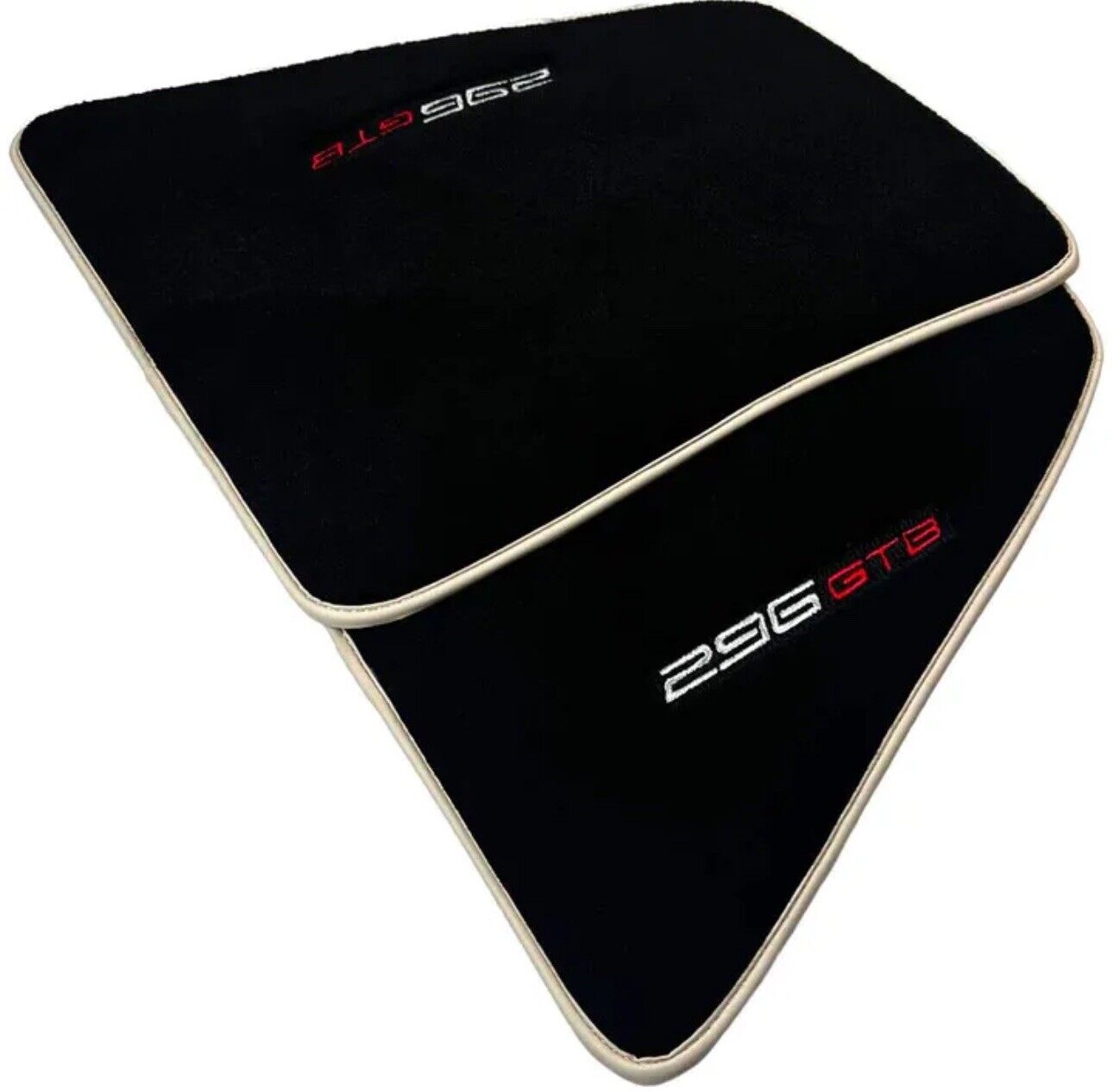 AutoWin Black Floor Mats for Ferrari 296 GTB (2022-2024) Leather | Beige Trim