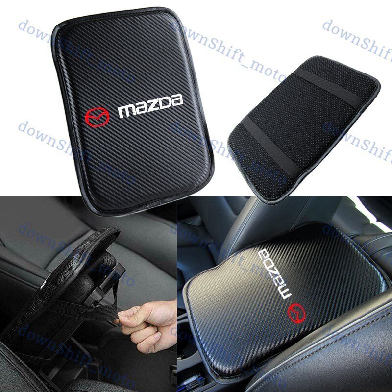 Embroidery For MAZDA Carbon Fiber Center Console Armrest Cushion Mat Pad Cover