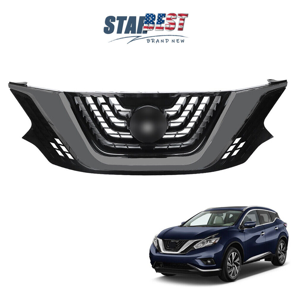 For Nissan Murano Grill 2015 2016-2018 Front Upper Grille Chrome Black NEW