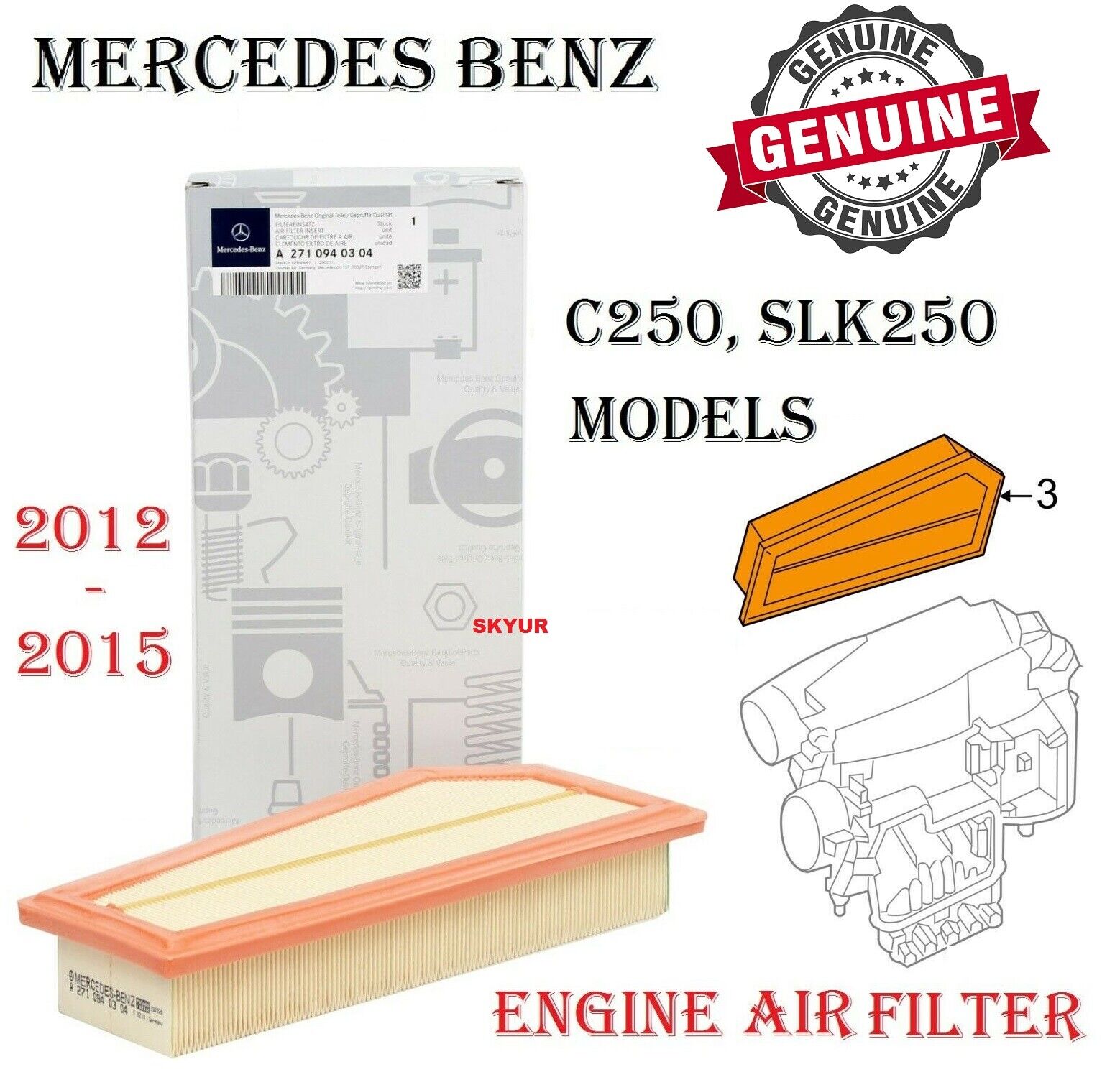 Mercedes Air Filter Engine C250, SLK250 With 1.8 4-cylinder 2012-2015 GENUINE