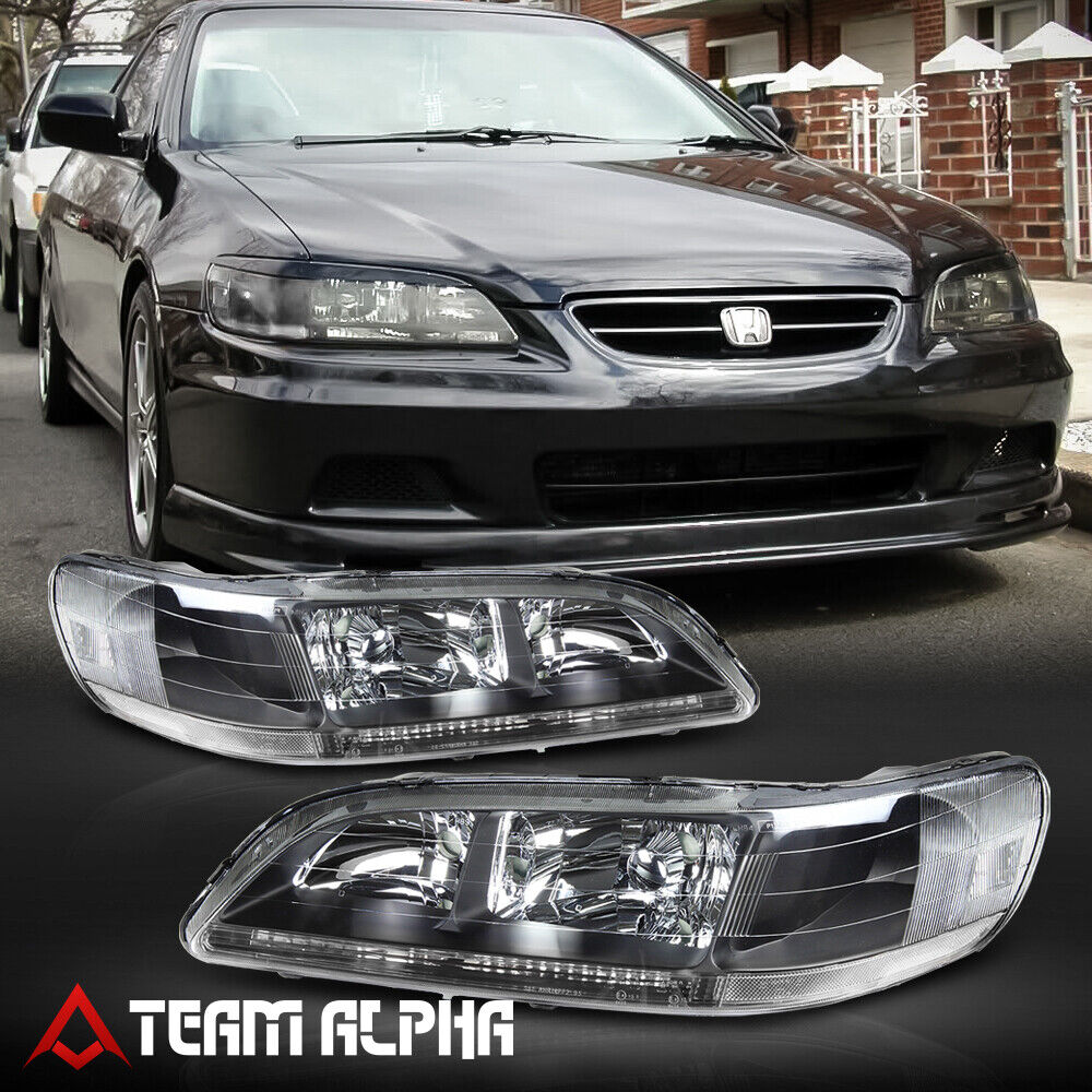 Fits 1998-2002 Honda Accord [Black/Clear] Crystal Corner Headlight Headlamp Lamp