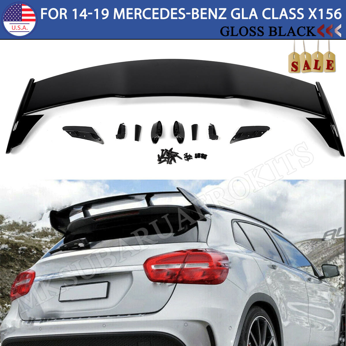 Black Rear Roof Spoiler Lip For 14-19 Mercedes Benz X156 GLA200 GLA250 GLA45 AMG